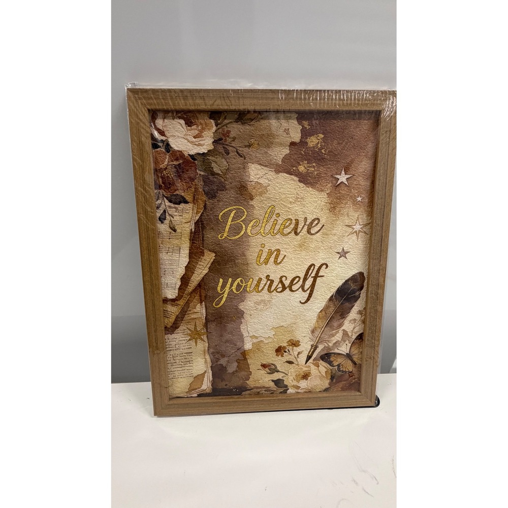 Believe In Yourself Framed Wall Art Vintage Floral Motivational Decor 12x16